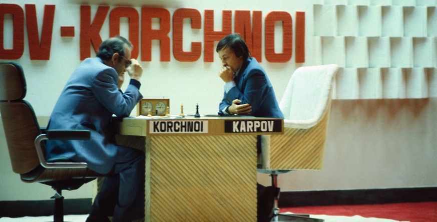 (Original Caption) Philippines: Anatol Karpov (R), with challenger Viktor Korohnoi in World Chess Match 7/30, at Baguio, Philippines.