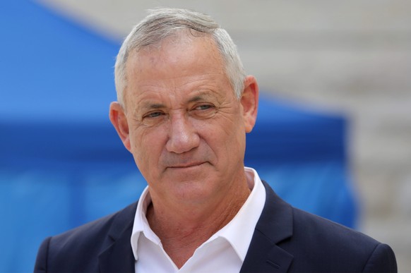 epa07940028 Leader of the Blue and White political party and prime minister-designate Benny Gantz attends a state funeral service for former Israeli Supreme Court President Meir Shamgar at the Supreme ...