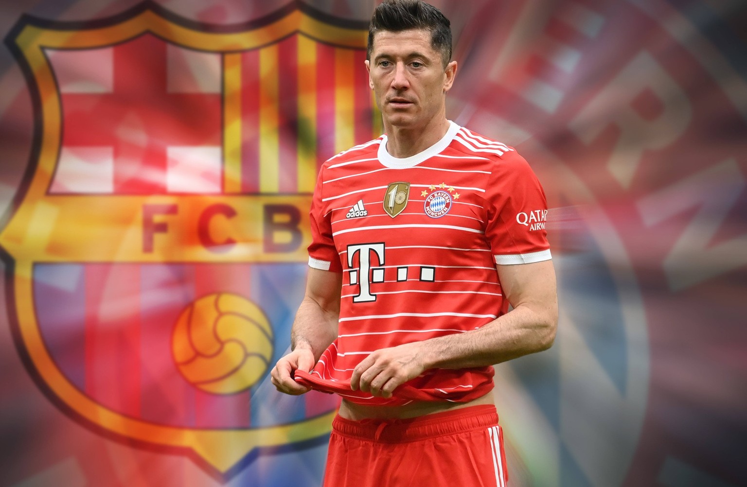 FOTOMONTAGE: Robert Lewandowski will zum FC Barcelona, Barca Doch es soll auch einen Plan B geben-ein Wechsel zu Paris Saint Gernain oder zum FC Chelsea koennte moeglich sein-Hauptsache weg vom FC Bay ...