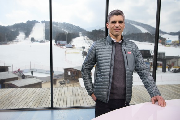 Roland Maegerle, head of sport division at SRG SSR, poses during a media visit of the tv studio in the house of Switzerland of the Swiss National Broadcasting Company SRG SSR at the International Broa ...