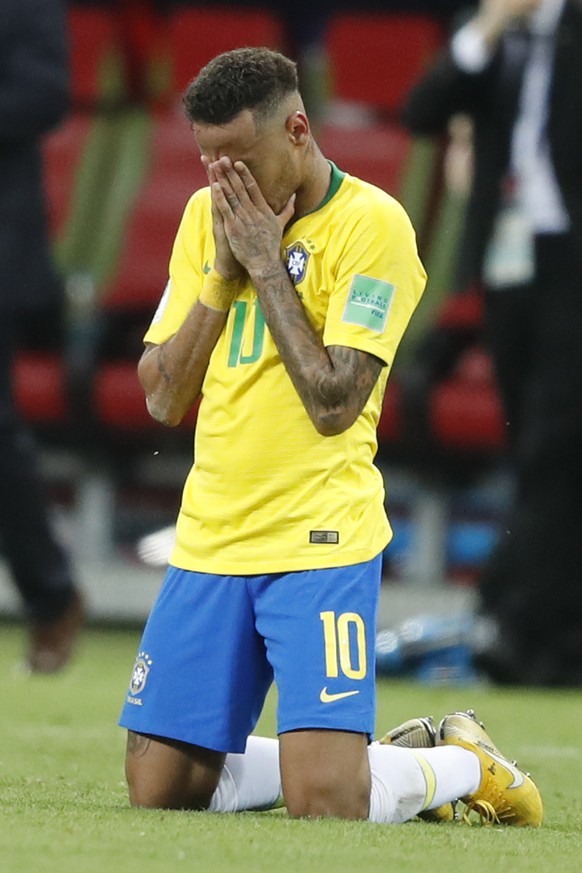 during the quarterfinal match between Brazil and Belgium at the 2018 soccer World Cup in the Kazan Arena, in Kazan, Russia, Friday, July 6, 2018. (AP Photo/Frank Augstein)