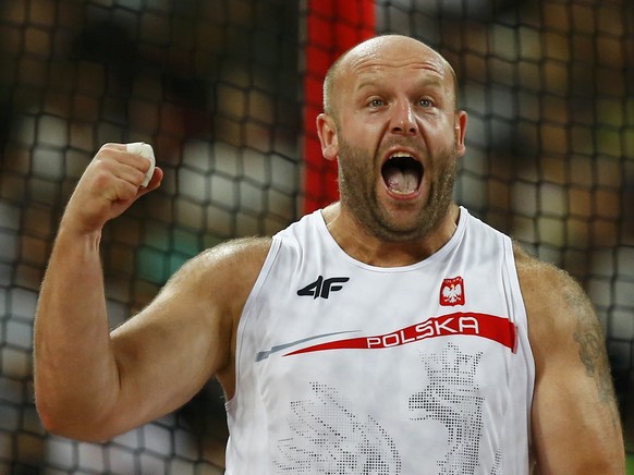 Piotr Malachowski of Poland reacts during the men's discus throw final at the 15th IAAF World Championships at the National Stadium in Beijing, China, August 29, 2015. REUTERS/Kai Pfaffenbach TPX ...