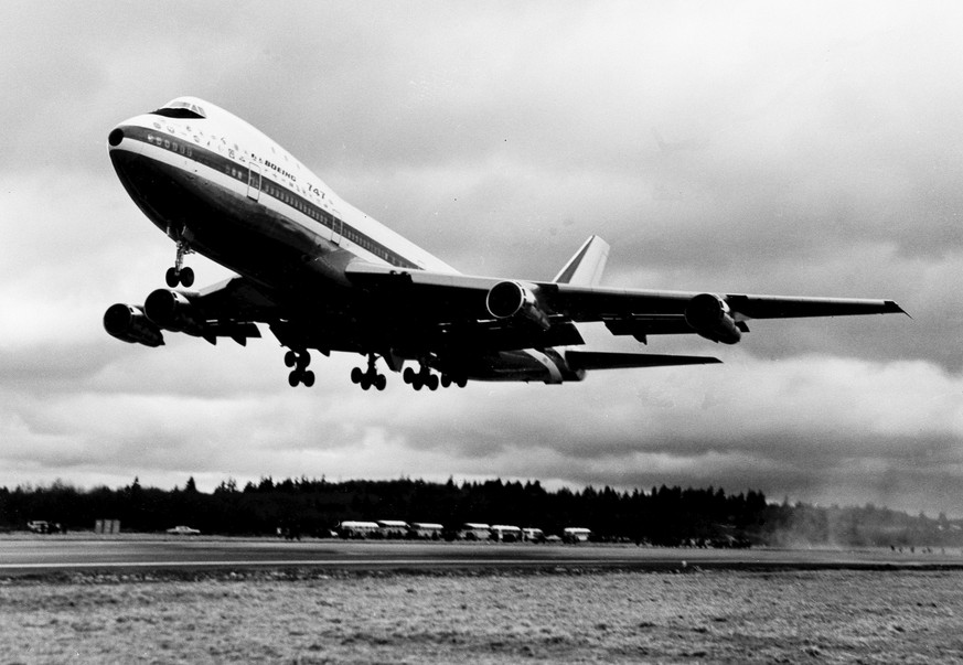 FILE - A Boeing 747 takes off from Seattle in January 1970. Boeing bids farewell to an icon on Tuesday, Jan. 31, 2023, when it delivers the jumbo jet to cargo carrier Atlas Air. Since it debuted in 19 ...