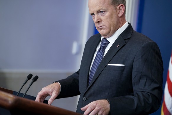 epa06000183 White House Press Secretary Sean Spicer responds to a question from the news media during the daily press briefing in the Brady Press Briefing Room at the White House in Washington, DC, US ...