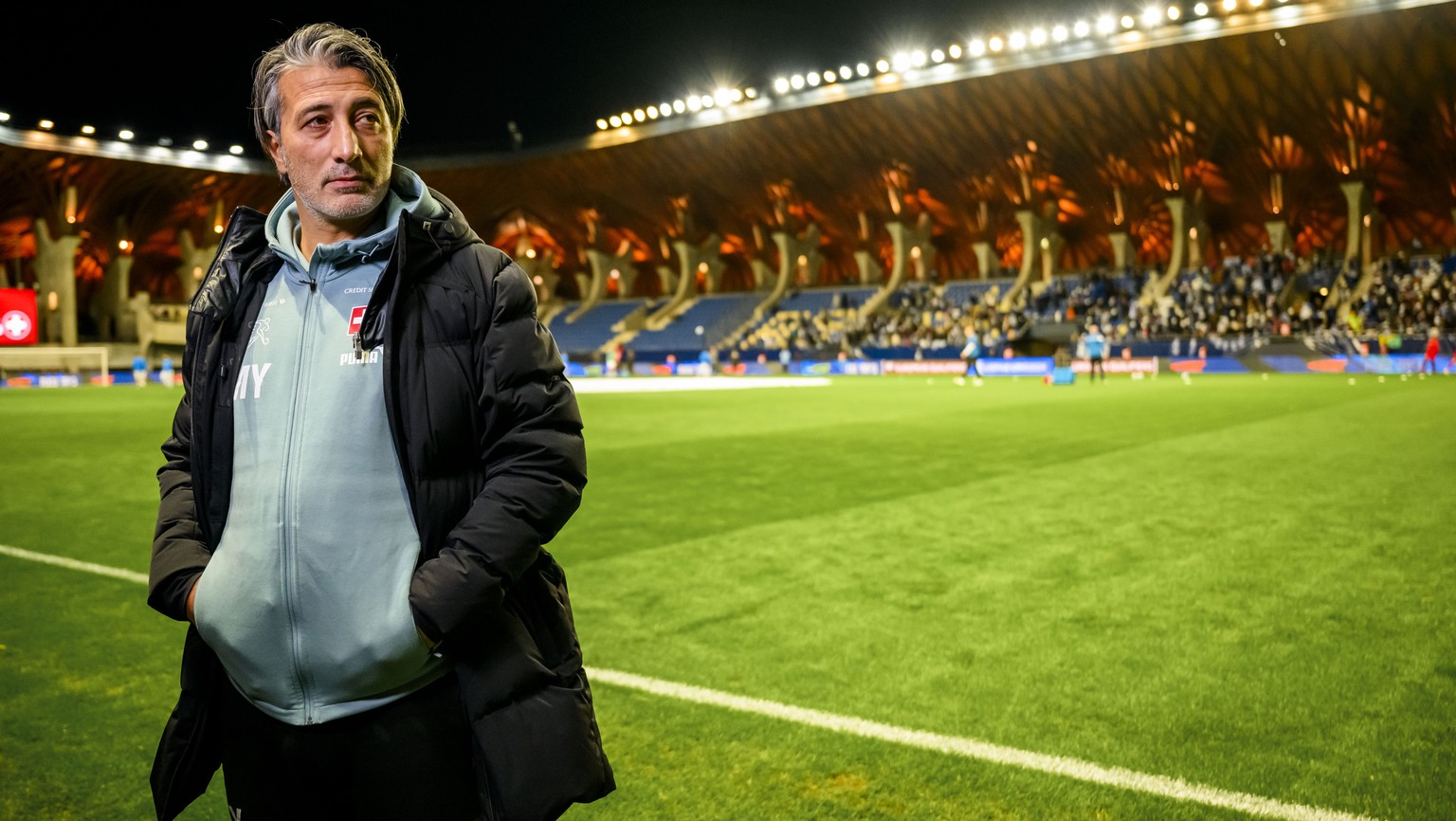 Switzerland&#039;s head coach Murat Yakin looks on before the UEFA Euro 2024 qualifying group I soccer match between Israel and Switzerland at Pancho Arena in Felcsut, southwest of Budapest, Hungary,  ...