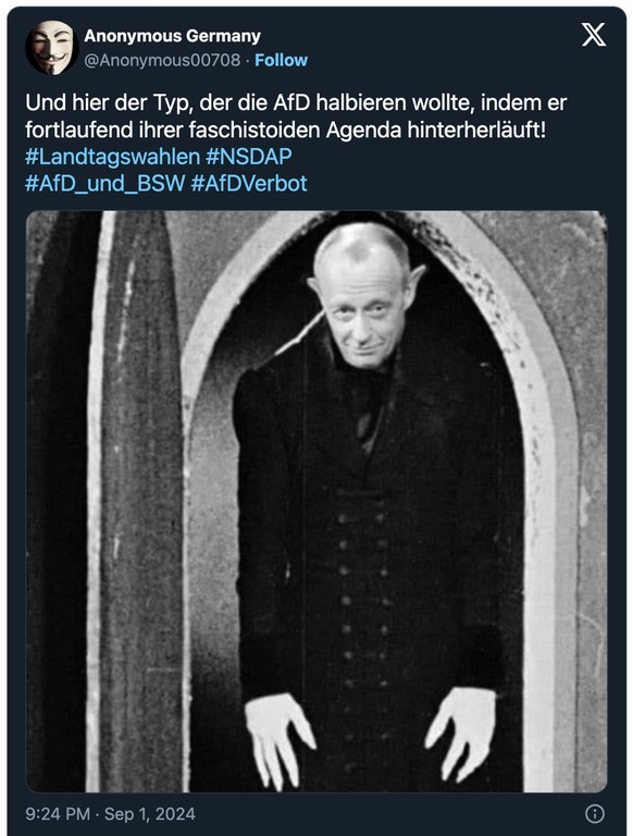Tweet zu CDU-Chef Friedrich Merz und Rechtsrutsch in Deutschland.