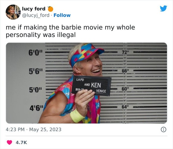 barbie memes

https://twitter.com/lucyj_ford/status/1661769863931523074