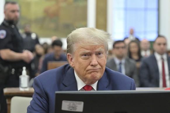 Former President Donald Trump appears in court during his civil fraud trial in New York Supreme Court on Tuesday, Oct. 3, 2023, in New York. (Curtis Means/Pool Photo via AP)
Donald Trump
