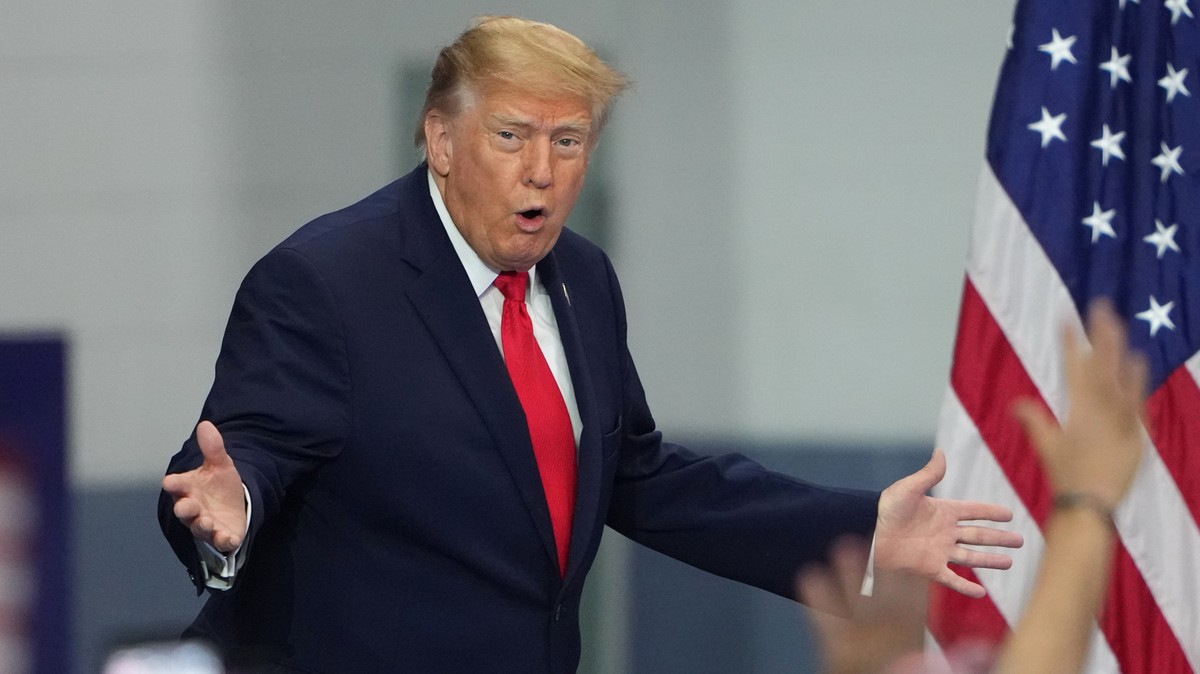 President Donald Trump arrives at a campaign rally at the Curtis D. Menard Memorial Sports Center, Tuesday, Oct. 13, 2026, in Wasilla, Alaska. (AP Photo/Lindsey Wasson)
Donald Trump