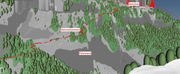 Im 3D-Modell sieht man die gefährlichen Stellen der Wanderung deutlich.