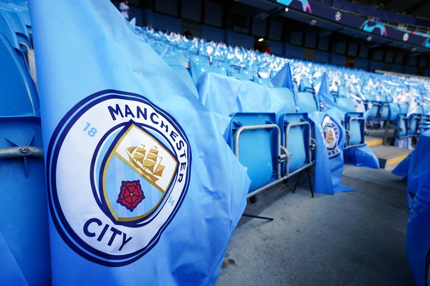 Manchester City file photo File photo dated 26-04-2022 of A general view of flags at the Etihad Stadium, Manchester. Manchester City have been referred to an independent commission by the Premier Leag ...