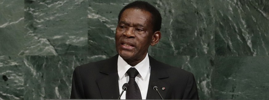 Equatorial Guinea President Teodoro Obiang Nguema Mbasogo addresses the United Nations General Assembly Thursday, Sept. 21, 2017, at the United Nations headquarters. (AP Photo/Frank Franklin II)