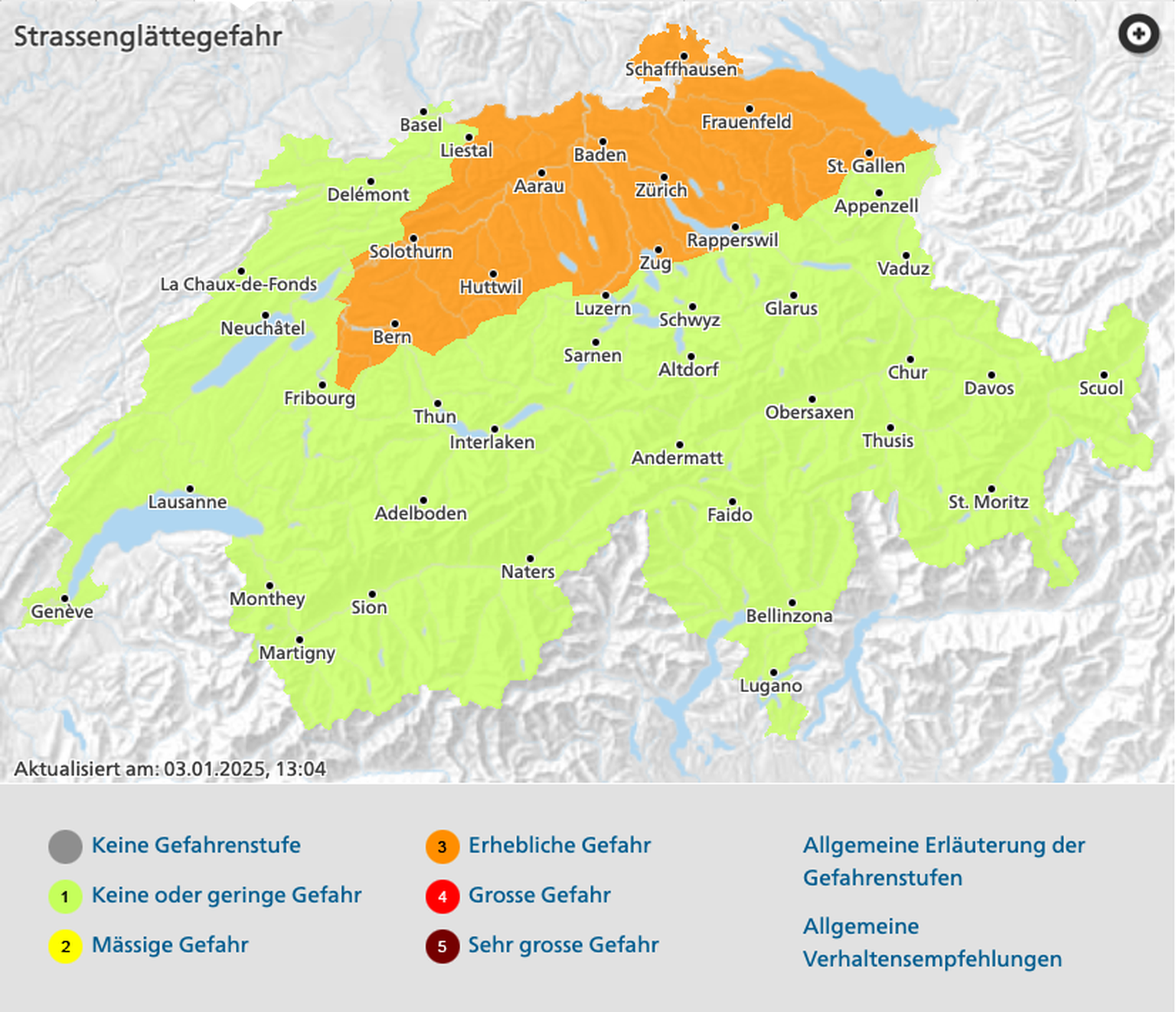 Strassenglättegefahr Schweiz, 4. Januar 2024