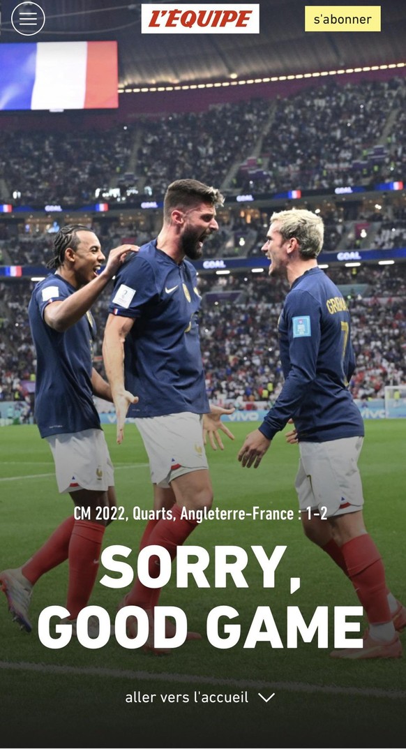 So titelt die «L'Équipe» nach dem Sieg der Franzosen gegen England.