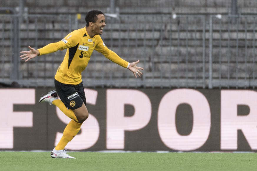 YBs Marvin Spielmann jubelt nach seinem Tor zum 2:1 im Fussball Schweizer Cup Final zwischen dem FC Basel 1893 und dem BSC Young Boys im Wankdorf Stadion in Bern, am Sonntag, 30. August 2020. (KEYSTON ...