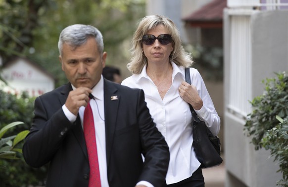 epa07087323 The wife of US pastor Andrew Brunson, Norine Brunson (R) leaves her house for the trial at the Aliaga Prison Court in Izmir, Turkey, 12 October 2018. Brunson&#039;s next trial will be held ...