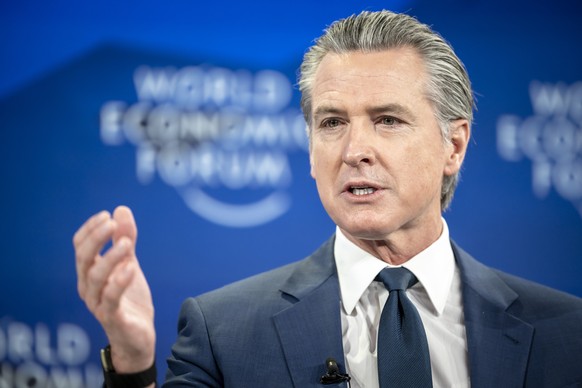 Gavin Newsom, Governor of California speaks during a session at the 56th annual meeting of the World Economic Forum, WEF, in Davos, Switzerland, Thursday, January 22, 2026. The meeting under the topic ...