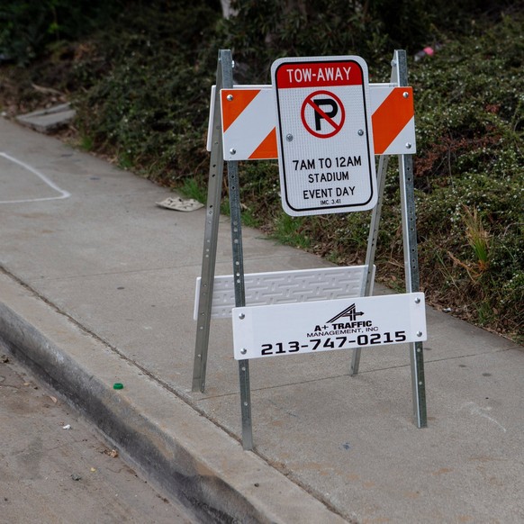 News: Virus Outbreak California Reopen Detailed view Tow-Away Zone on Pincay Dr traveling West bound around SoFi Stadium border streets, Sunday, May 2, 2021, in Inglewood, Calif. Jevone Moore/Image of ...