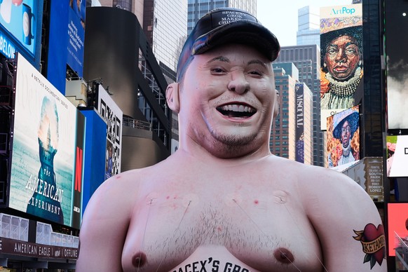 A large inflatable figure depicting Elon Musk stands in Times Square in New York on Thursday, June 11, 2026. (AP Photo/Seth Wenig)
Elon Musk SpaceX