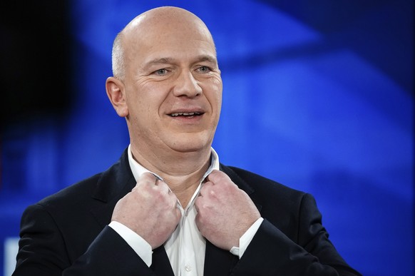 epa10463740 CDU top candidate, Kai Wegner, gestures during a TV interview after the Berlin elections, in Berlin, Germany, February 12, 2023. The polls are closed in the re...