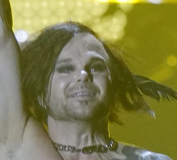 The Rasmus from Finland singing &#039;Jezebel&#039; performs during rehearsals at the Eurovision Song Contest in Turin, Italy, Wednesday, May 11, 2022. (AP Photo/Luca Bruno)