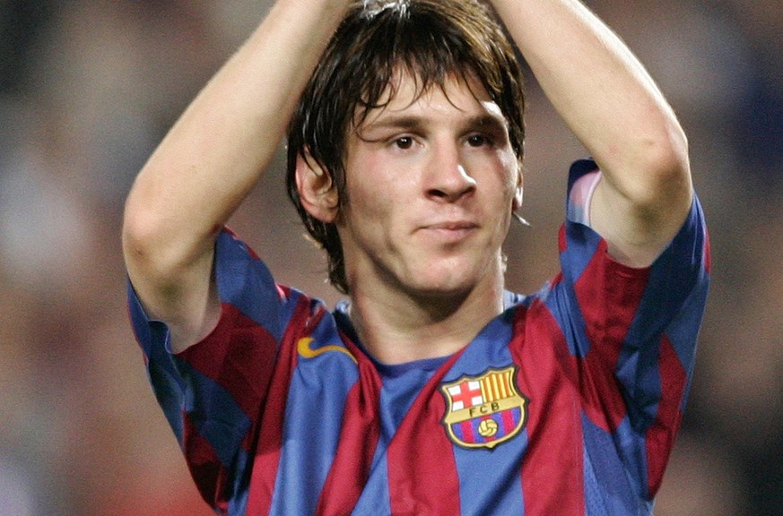 Barcelonas Lionel Messi, from Argentina, celebrates after scoring against Panathinaikos during their Group C Champions League soccer match in Barcelona, Spain, Wednesday Nov. 2, 2005. (KEYSTONE/AP Pho ...