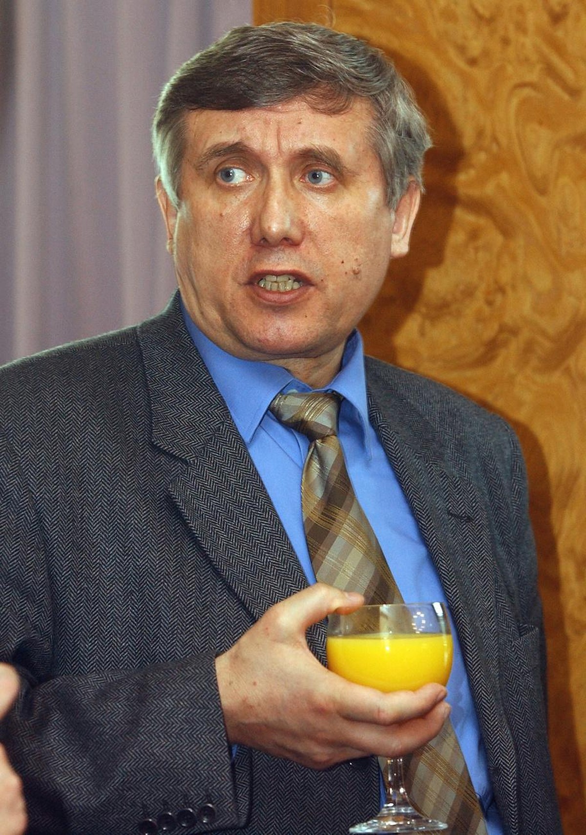 Leader of the Liberal Russia party Sergei Yushenkov seen a few hours before his killing, at a briefing on plans of his party to run in the coming parliamentary election later this year, in Moscow, Thu ...