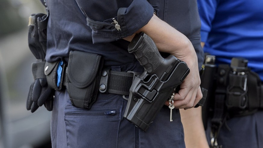 Garde-frontiere et policier effectuent un controle sur un vehicule, lors d&#039;un operation anti-contrebande aux postes frontieres du canton de Geneve avec la collaboration de la police genevoise, ce ...