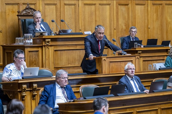 Nationalrat Remy Wyssmann, SVP-SO, spricht an der Herbstsession der Eidgenoessischen Raete, am Mittwoch, 17. September 2025, in Bern. (KEYSTONE/Peter Schneider)