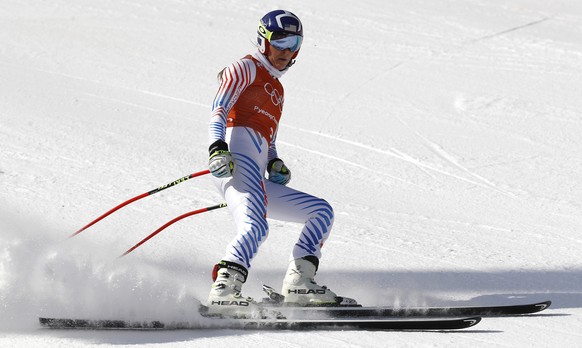 Lindsey Vonn, of the United States, skis during a ladies&#039; downhill training session at the 2018 Winter Olympics in Jeongseon, South Korea, Sunday, Feb. 18, 2018. (AP Photo/Patrick Semansky)