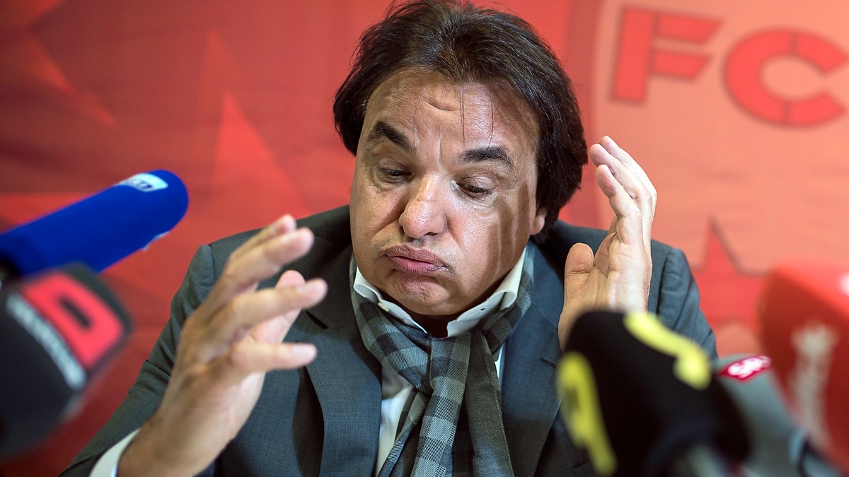 CAPTION CORRECTION - FC Sion soccer team president Christian Constantin speaks during a press conference the day after he physically attacked Rolf Fringer, in Martigny, Switzerland, Friday, September  ...
