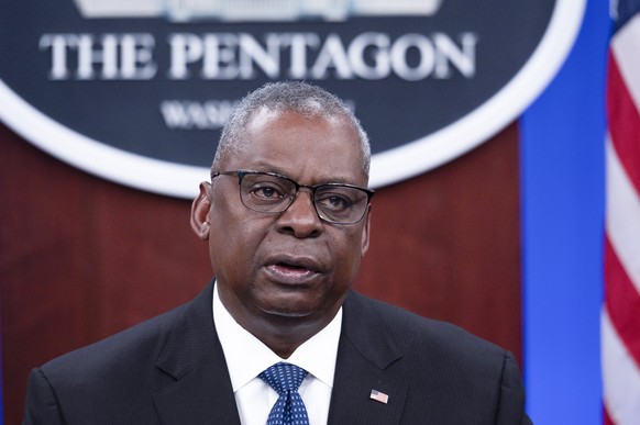 FILE - Secretary of Defense Lloyd Austin speaks at a virtual Ukraine Defense Contact Group (UDCG) meeting, Nov. 22, 2023, at the Pentagon in Washington. The secrecy surrounding Austin&#039;s hospitali ...