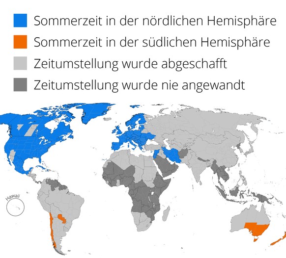 Zeitumstellung Karte Weltkarte Sommerzeit Winterzeit