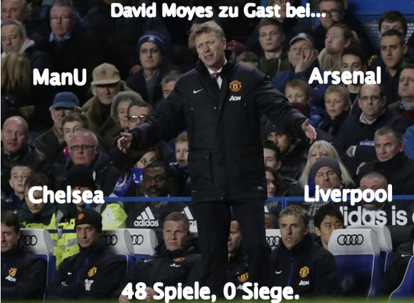 Wenn Moyes zu Gast ist, können die Topteams beruhigt sein. Der Trainer von Manchester United hat in seiner Karriere 48 Mal auswärts gegen ManU, Arsenal, Liverpool und Chelsea gespielt. Seine schreckli ...