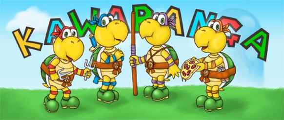 Eventuell müsste man die beiden gar nicht erst kreuzen. Vielleicht sind die Koopas insgeheim ein Sommerjob der Turtles, um das Taschengeld aufzubessern.