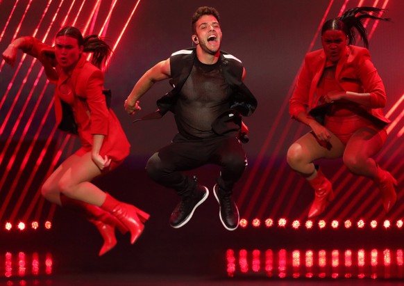 epa07578569 Luca Haenni of Switzerland performs during rehearsals for the Grand Final of the 64th annual Eurovision Song Contest (ESC) at the Expo Tel Aviv, in Tel Aviv, Israel, 17 May 2019. The Grand ...