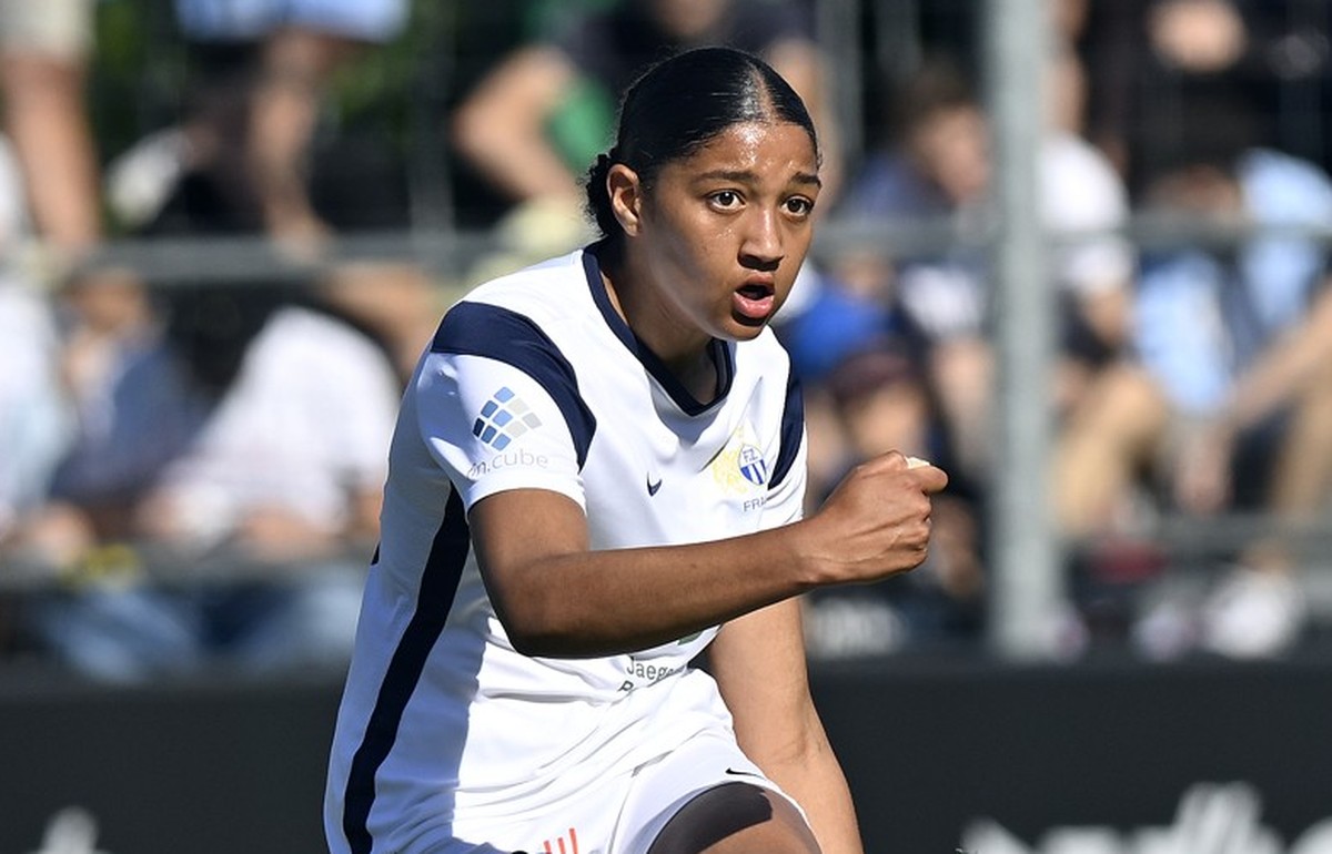 Die Zuercherin Lillian Jane Schertenleib im Finalspiel Blue Stars/FIFA Youth Cup FCZ Frauen gegen Olympique Lyonnais in Zuerich am Donnerstag, 26. Mai 2022. (KEYSTONE/Walter Bieri )