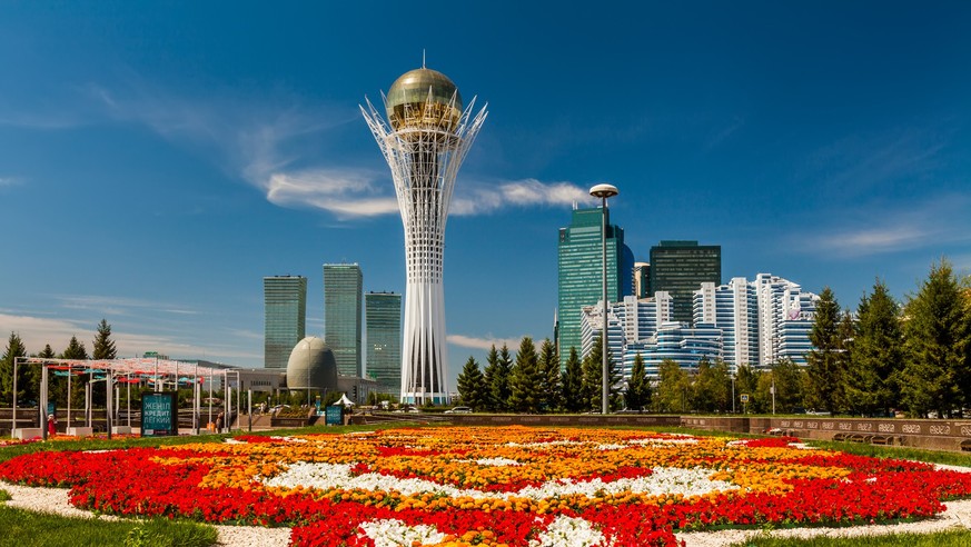 The Bayterek Tower is a Symbol of Kazakhstan

The central boulevard, with flower beds leading up to Bayterek Tower,