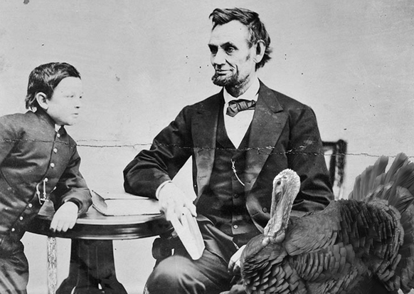 Abraham Lincoln mit Truthahn Jack und Sohn