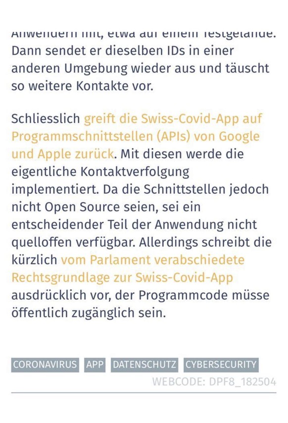 Was Schweizer und Ausländer unbedingt über die SwissCovid-App wissen sollten
Hallo Schurter

Finde die Covid App eigentlich eine tolle Sache! 👍

Nun lese ich aber auf der Netzwoche folgendes:

 ...