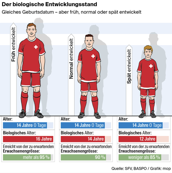 Infografik: Biologischer Entwicklungsstand bei jungen Fussballern.