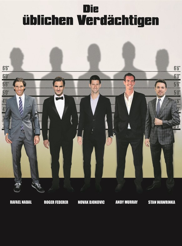 Nadal, Federer Djokovic, Murray und Wawrinka in einer Hommage an das Filmplakat von «The Usual Suspects».