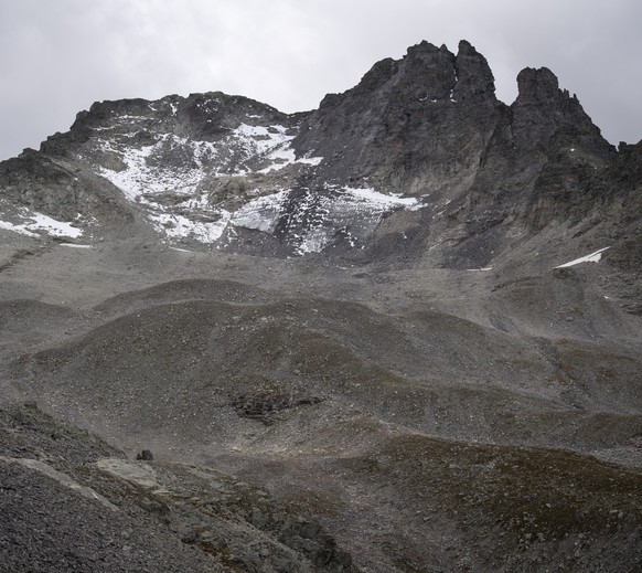 View of the Pizol glacier on the sideline of a commemoration for the dying glacier of Pizol mountain, on Sunday, September 22, 2019, in Mels, Switzerland. Various organizations gathered to shine a lig ...