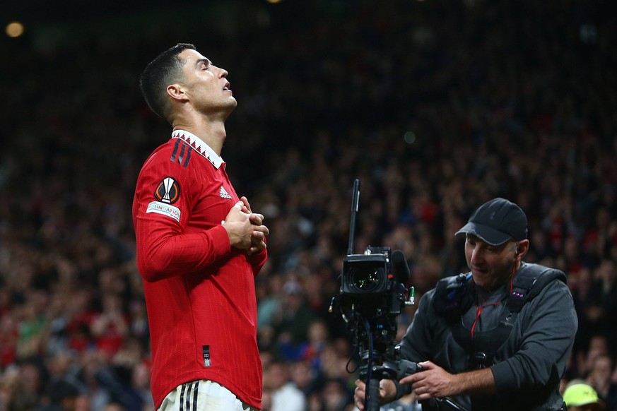 Mandatory Credit: Photo by Phil Oldham/Shutterstock 13491515bf Cristiano Ronaldo of Manchester United, ManU celebrates scoring his sides third goal Manchester United v Sheriff Tiraspol, UEFA Europa Le ...