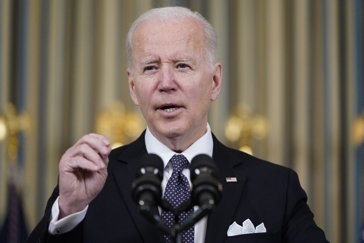 President Joe Biden speaks about his proposed budget for fiscal year 2023 in the State Dining Room of the White House, Monday, March 28, 2022, in Washington. (AP Photo/Patrick Semansky)
Joe Biden