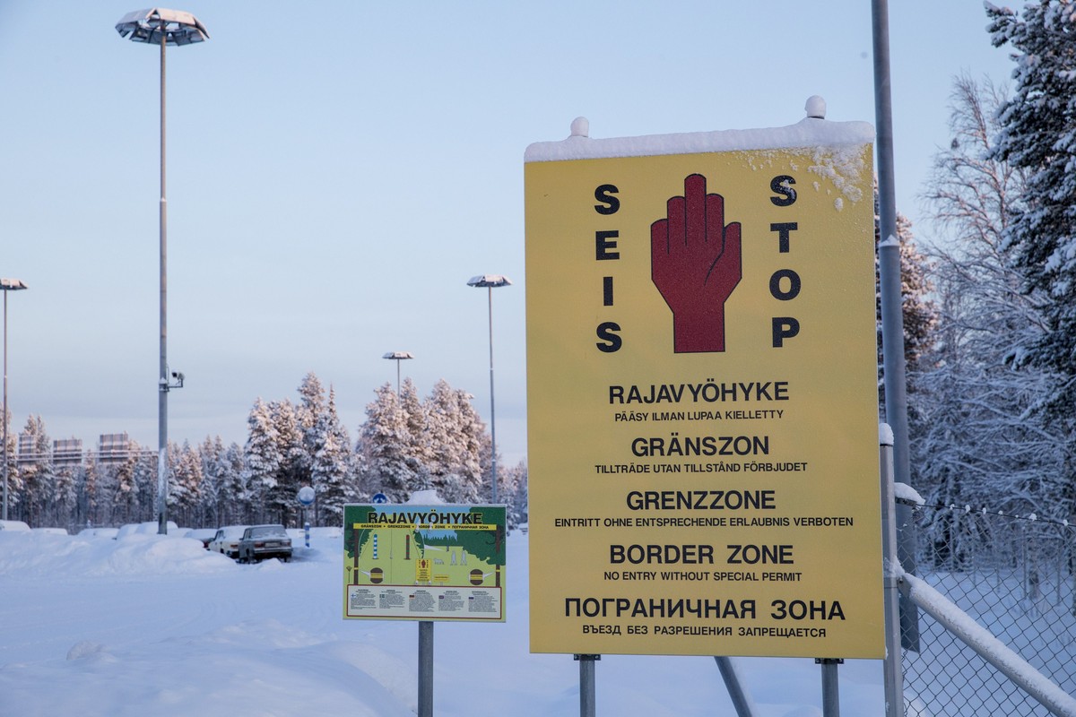 In this picture taken January 20, 2016, border zone signs are seen at the Finnish-Russian border in Salla, northern Finland. Finland's border officials say they have started tightening controls a ...