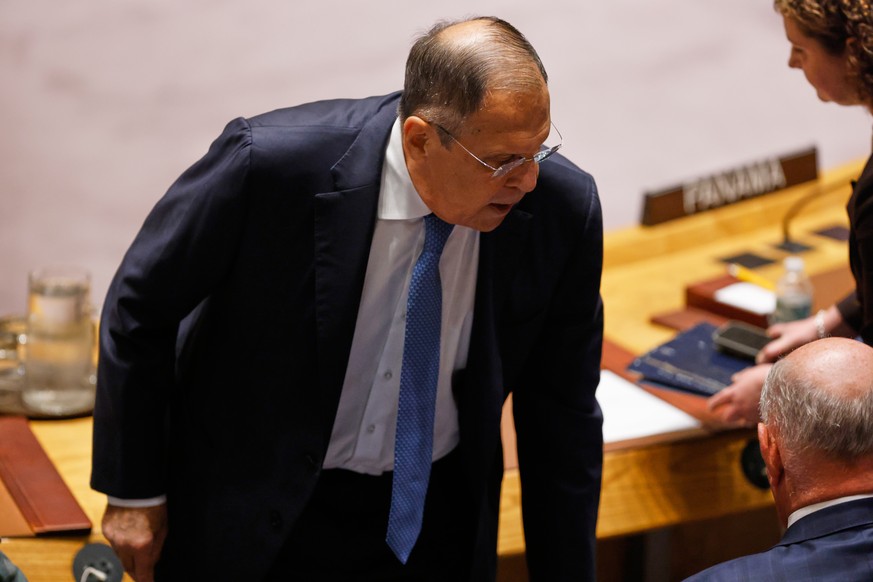 Russian Foreign Minister Sergey Lavrov leaves his seat after speaking during a Security Council meeting during the 81st session of the United Nations General Assembly at United Nations headquarters, W ...