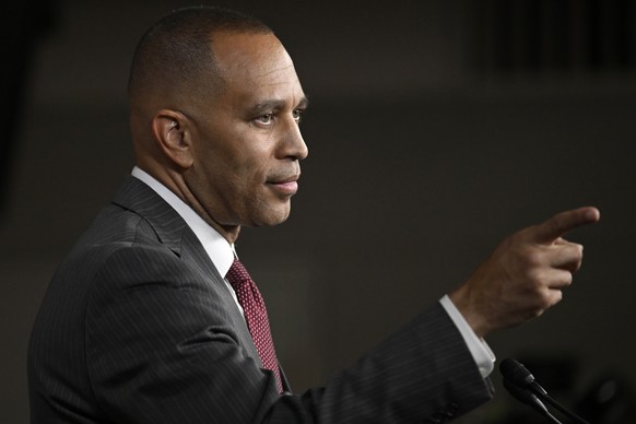 House Minority Leader Rep. Hakeem Jeffries, D-N.Y., speaks at his weekly press conference on Capitol Hill, Thursday, July 11, 2024, in Washington. (AP Photo/John McDonnell)