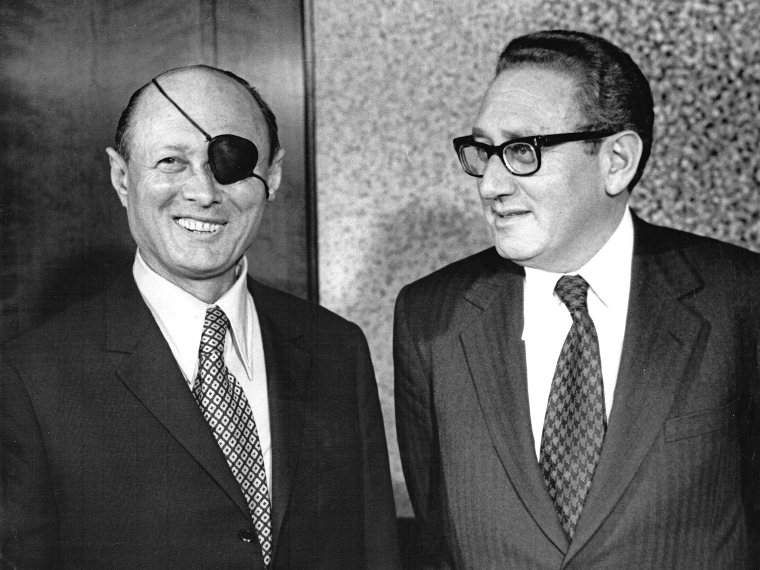 March 29, 1974, Washington, District of Columbia, USA: United States Secretary of State Henry A. Kissinger, left, meets Minister of Defense Moshe Dayan of Israel meet at the Department of State in Was ...