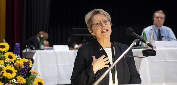 Rita Famos, Abteilungsleiterin Spezialseelsorge der evangelisch-reformierten Landeskirche des Kantons Zuerich, spricht an der Versammlung des Schweizerischen Evangelischen Kirchenbundes (SEK), aufgeno ...